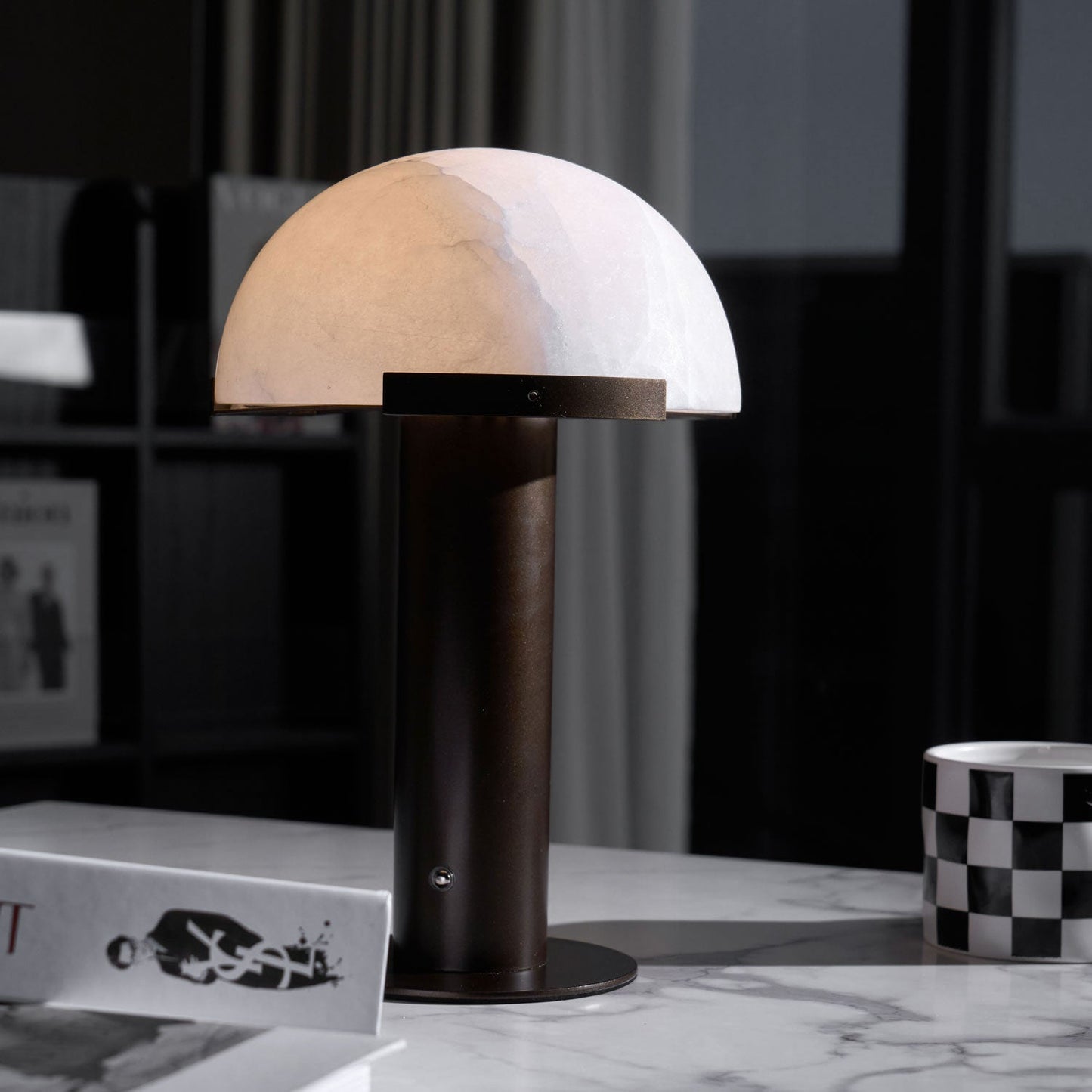 Luxury Alabaster Table Lamp – Natural Stone Lamp with Bronze Frame