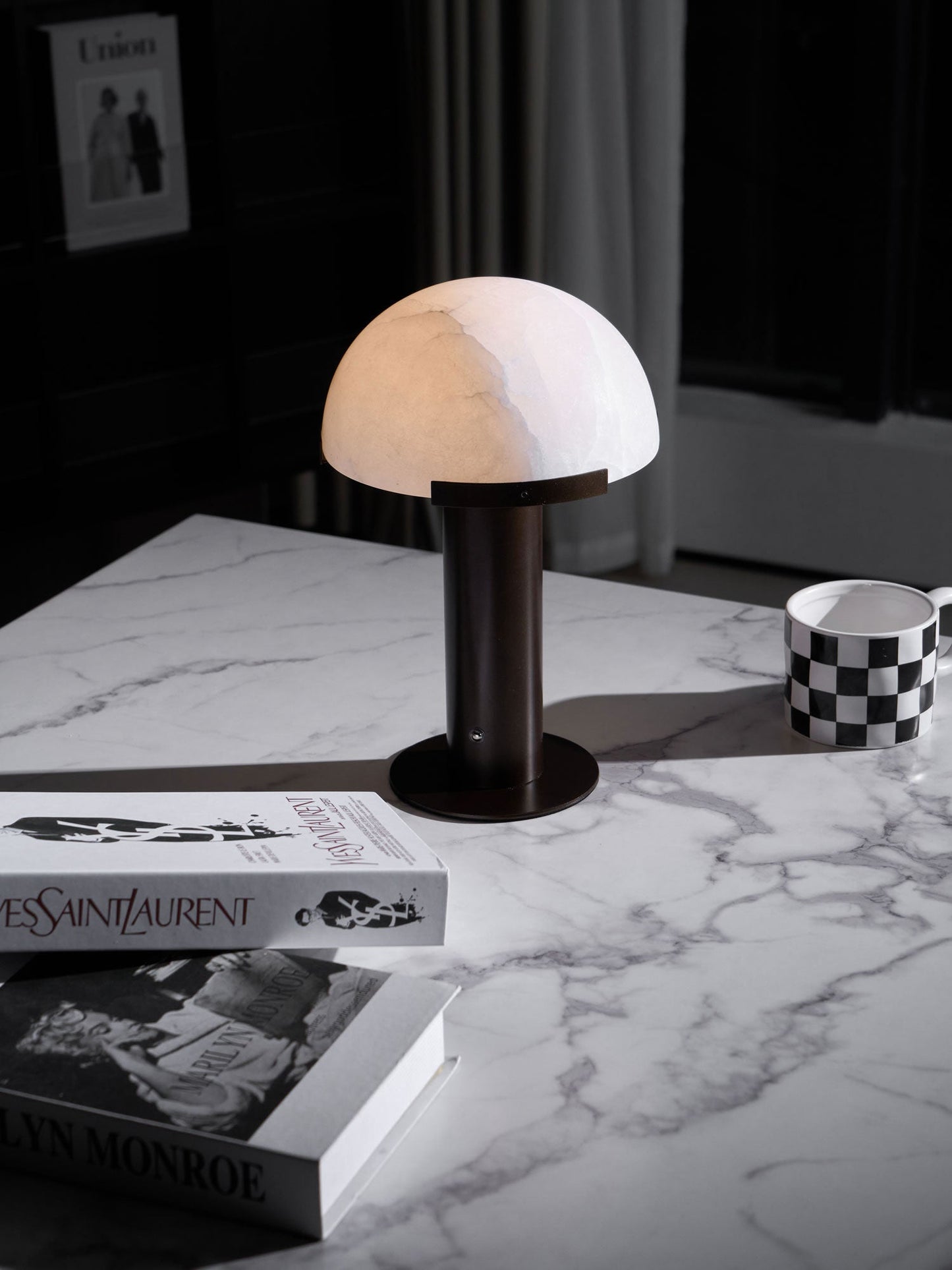 Luxury Alabaster Table Lamp – Natural Stone Lamp with Bronze Frame