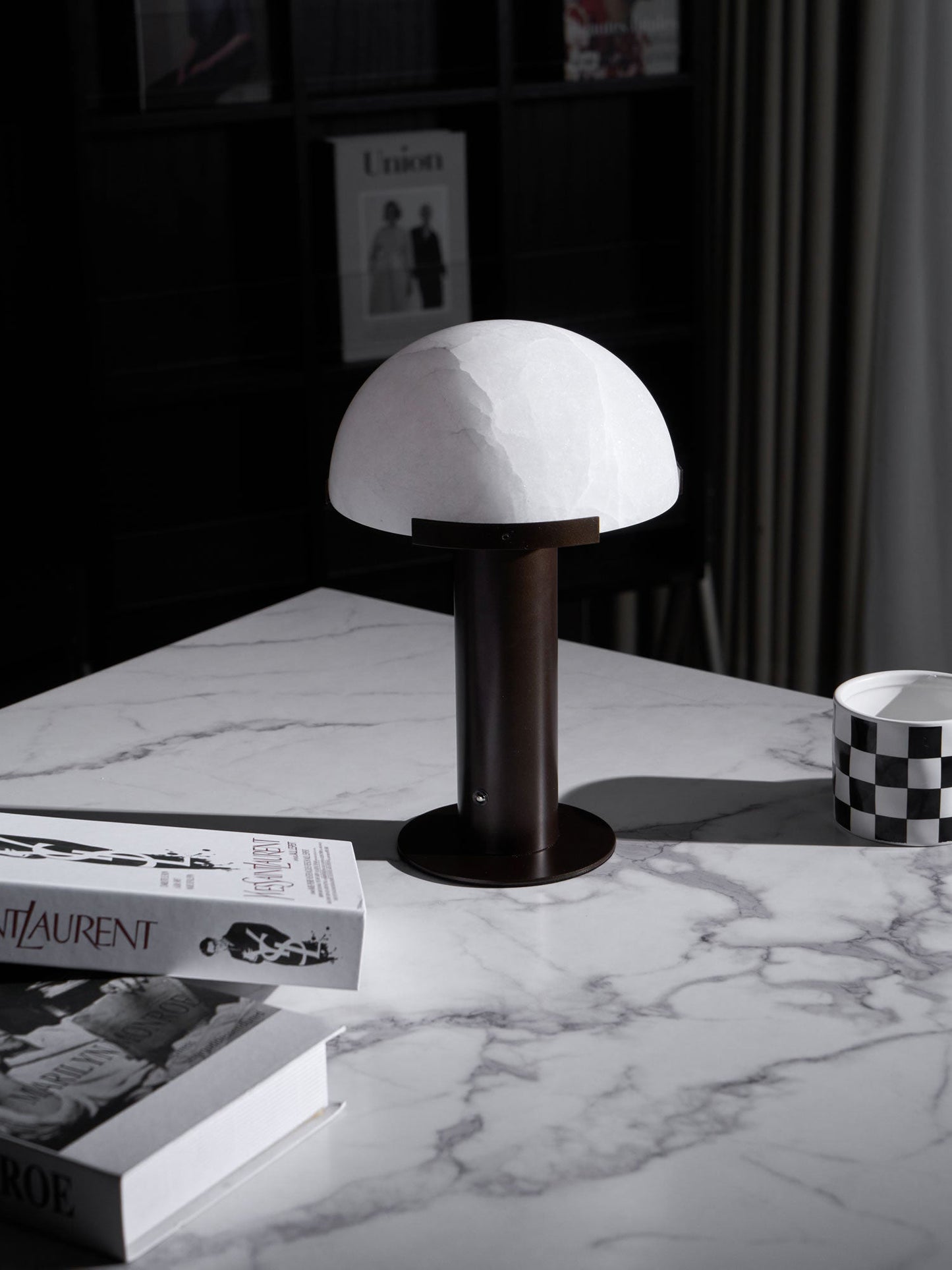 Luxury Alabaster Table Lamp – Natural Stone Lamp with Bronze Frame