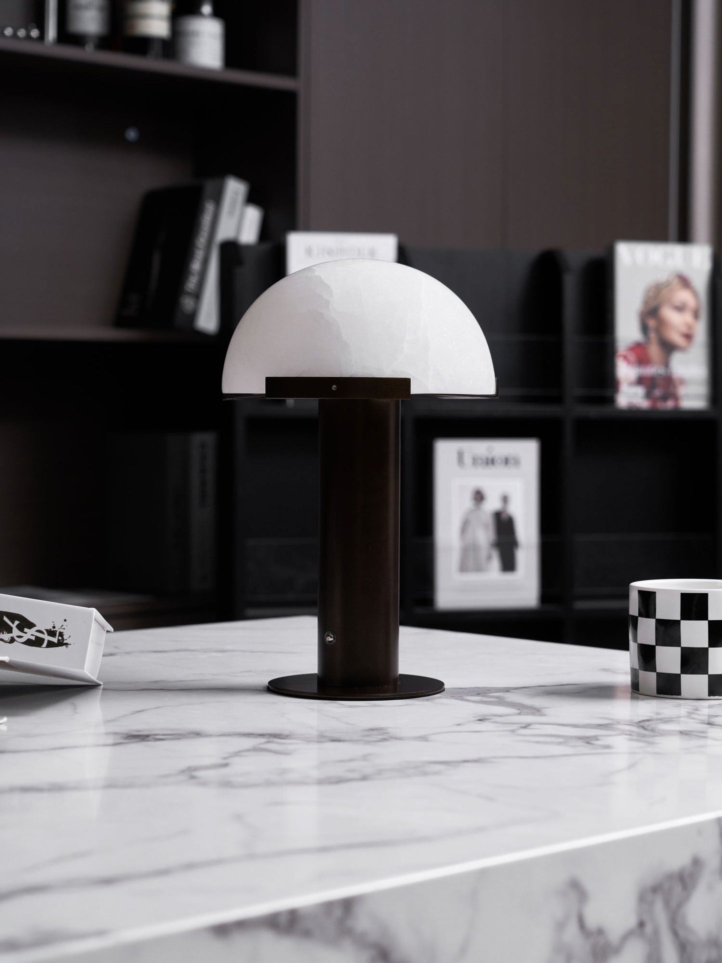 Luxury Alabaster Table Lamp – Natural Stone Lamp with Bronze Frame