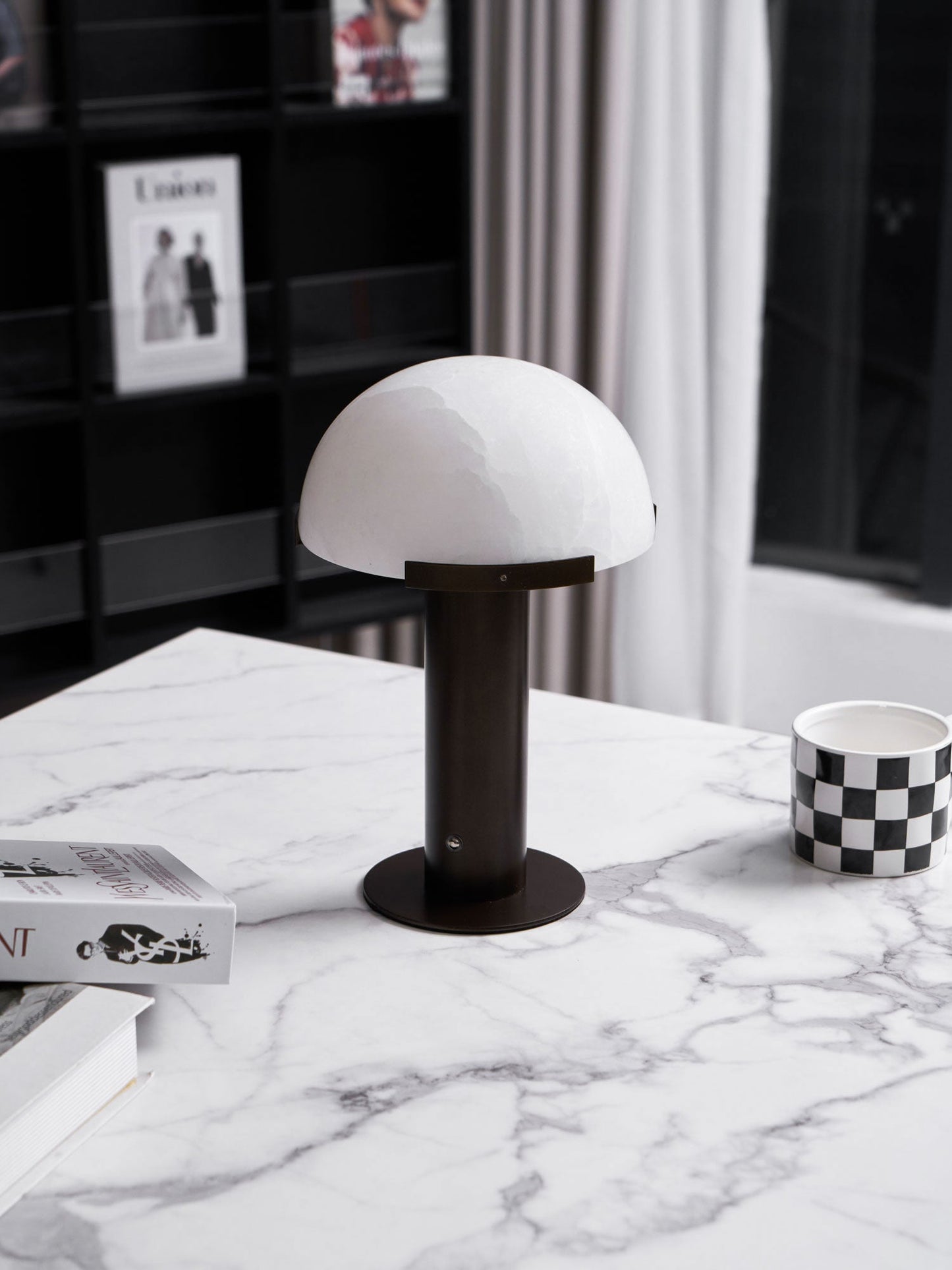 Luxury Alabaster Table Lamp – Natural Stone Lamp with Bronze Frame