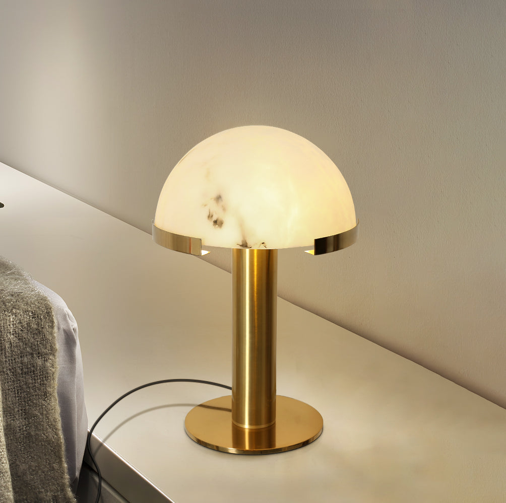 Luxury Alabaster Table Lamp – Natural Stone Lamp with Bronze Frame