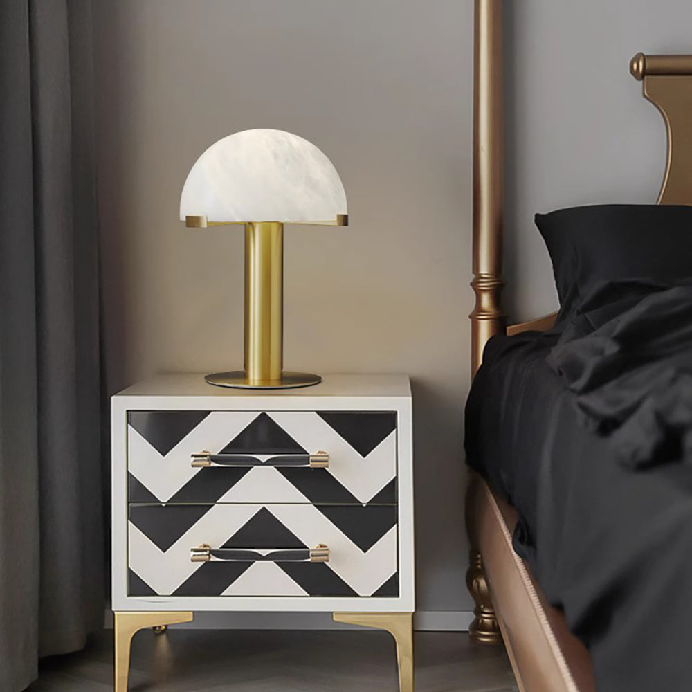 Luxury Alabaster Table Lamp – Natural Stone Lamp with Bronze Frame