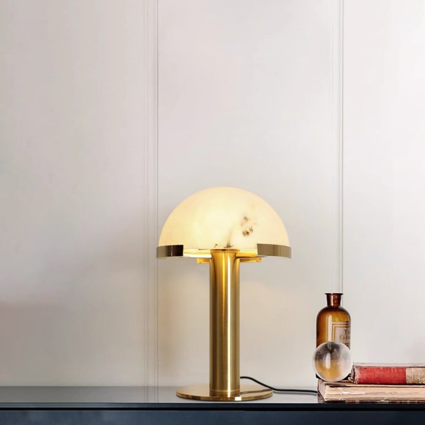 Luxury Alabaster Table Lamp – Natural Stone Lamp with Bronze Frame