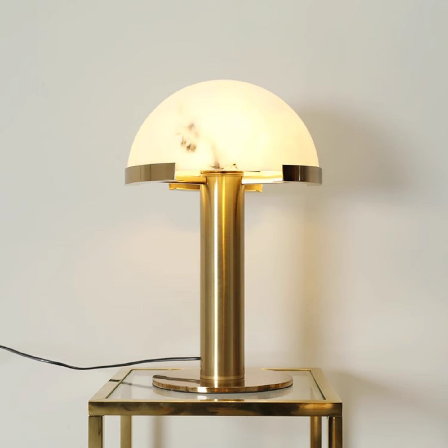 Luxury Alabaster Table Lamp – Natural Stone Lamp with Bronze Frame