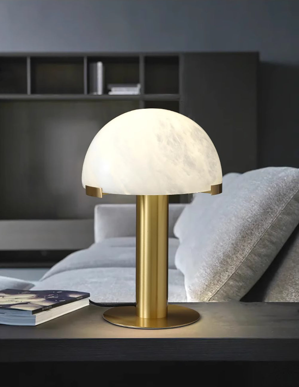 Luxury Alabaster Table Lamp – Natural Stone Lamp with Bronze Frame
