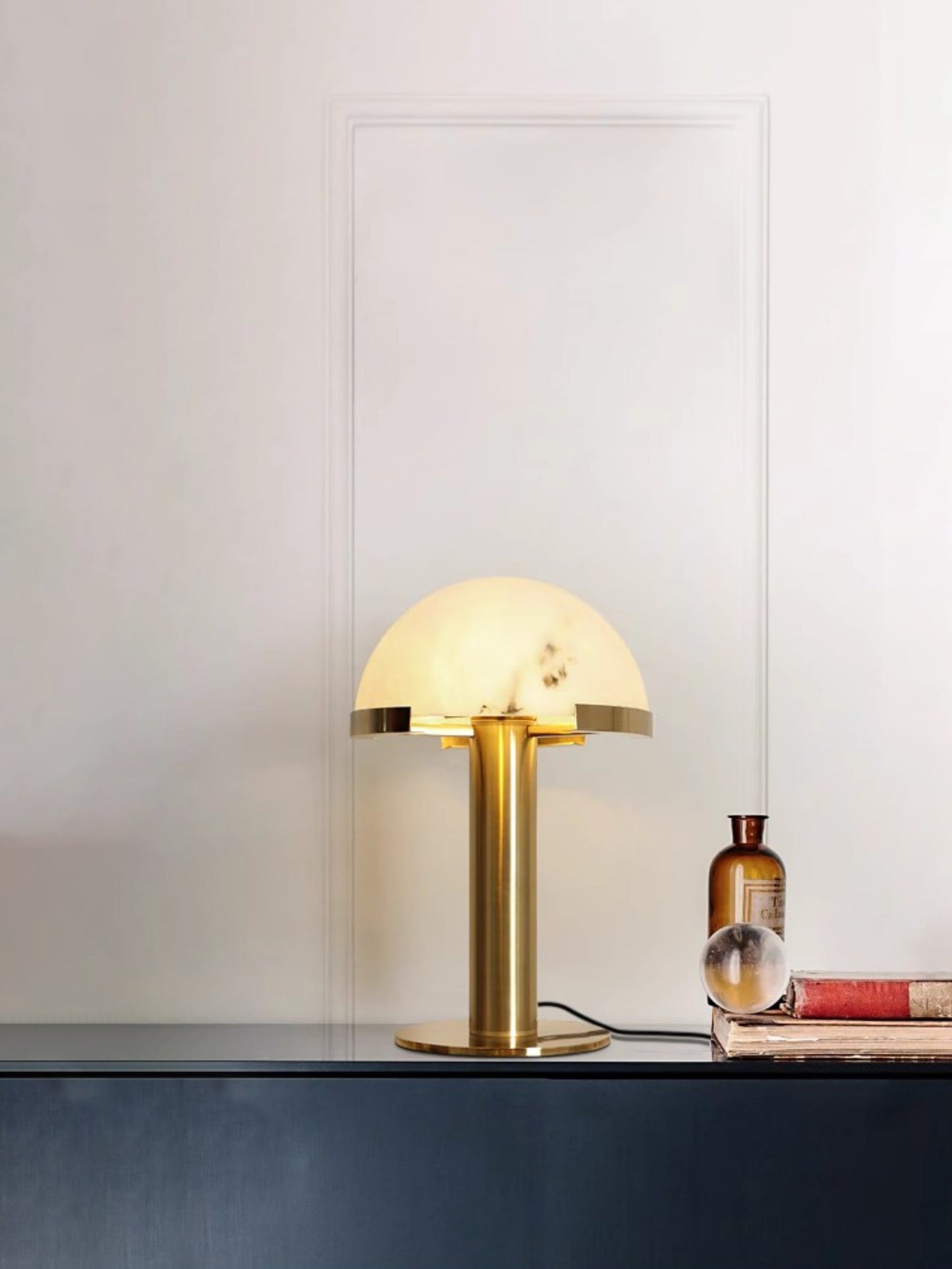 Luxury Alabaster Table Lamp – Natural Stone Lamp with Bronze Frame