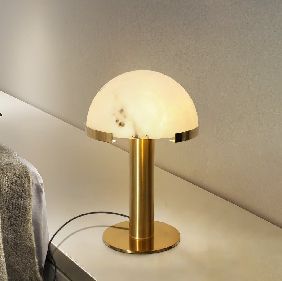 Luxury Alabaster Table Lamp – Natural Stone Lamp with Bronze Frame