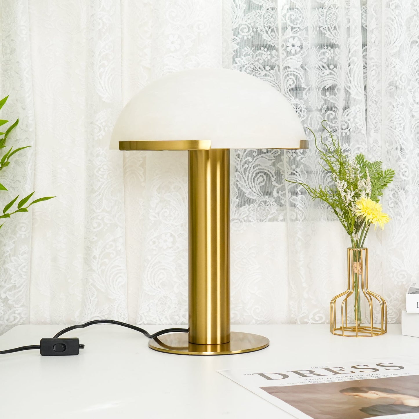 Luxury Alabaster Table Lamp – Natural Stone Lamp with Bronze Frame