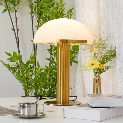 Luxury Alabaster Table Lamp – Natural Stone Lamp with Bronze Frame