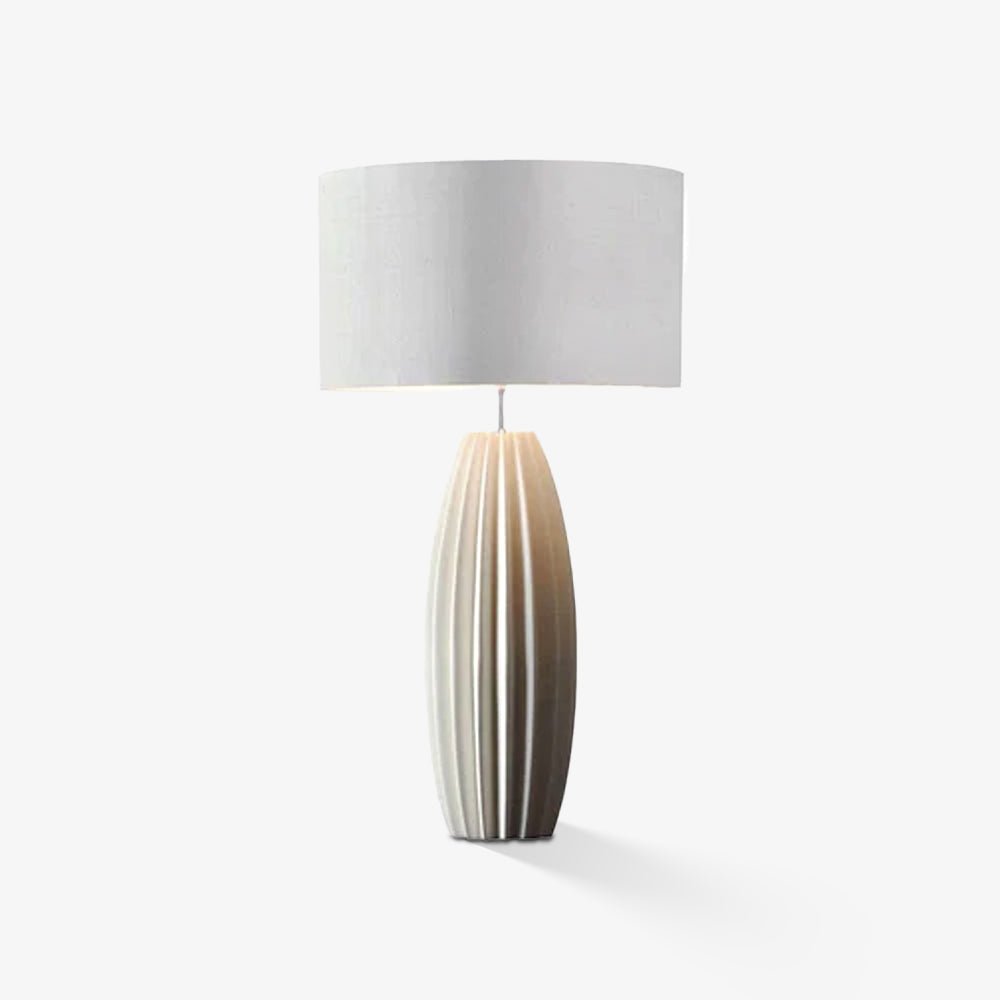 Luxury Ceramic Table Lamp – Galileo Fluted Lamp with Linen Shade & Brass Accents