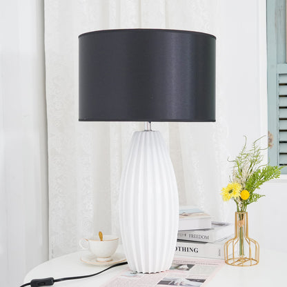 Luxury Ceramic Table Lamp – Galileo Fluted Lamp with Linen Shade & Brass Accents