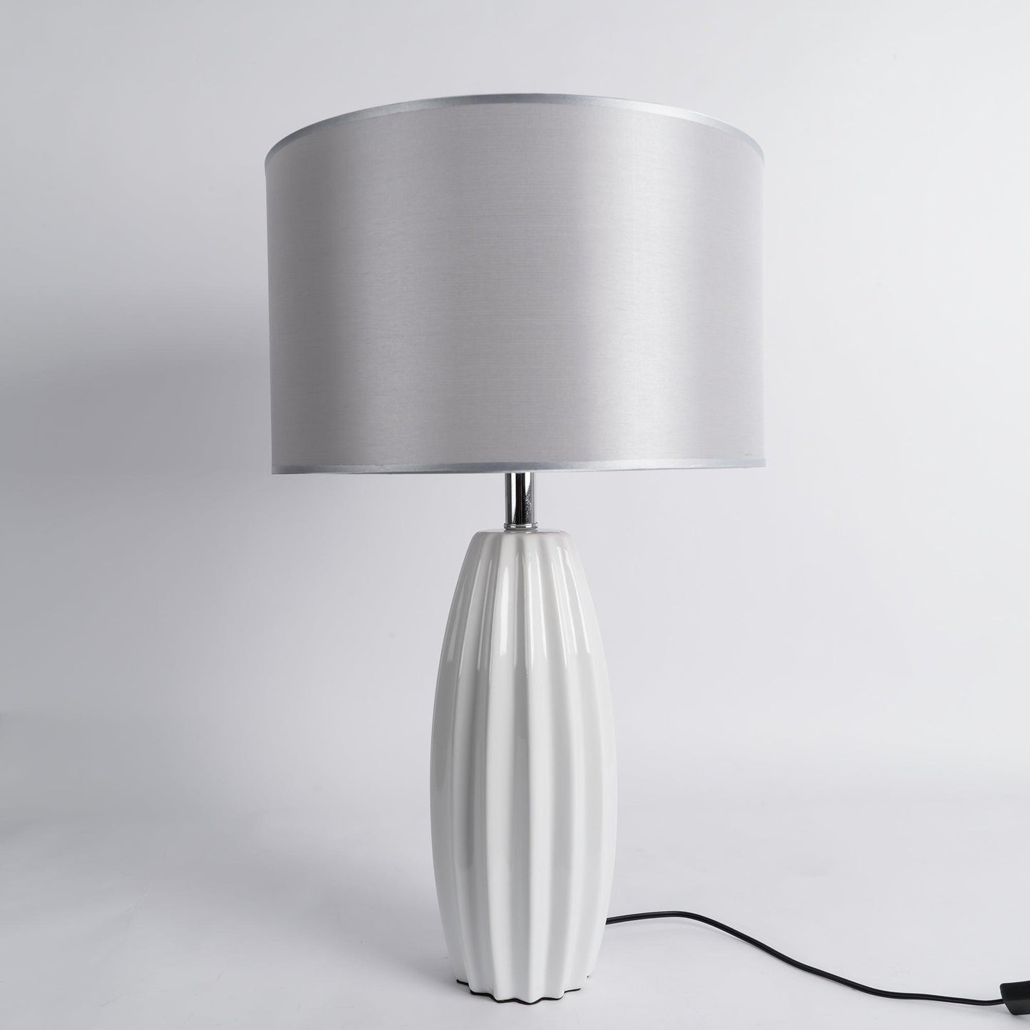 Luxury Ceramic Table Lamp – Galileo Fluted Lamp with Linen Shade & Brass Accents