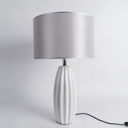 Luxury Ceramic Table Lamp – Galileo Fluted Lamp with Linen Shade & Brass Accents