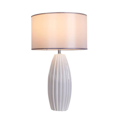 Luxury Ceramic Table Lamp – Galileo Fluted Lamp with Linen Shade & Brass Accents