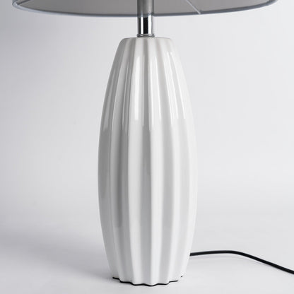 Luxury Ceramic Table Lamp – Galileo Fluted Lamp with Linen Shade & Brass Accents