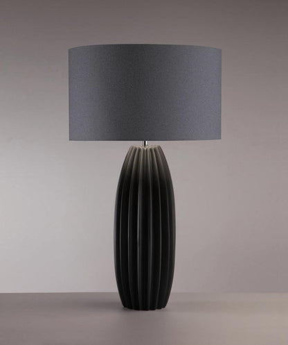 Luxury Ceramic Table Lamp – Galileo Fluted Lamp with Linen Shade & Brass Accents