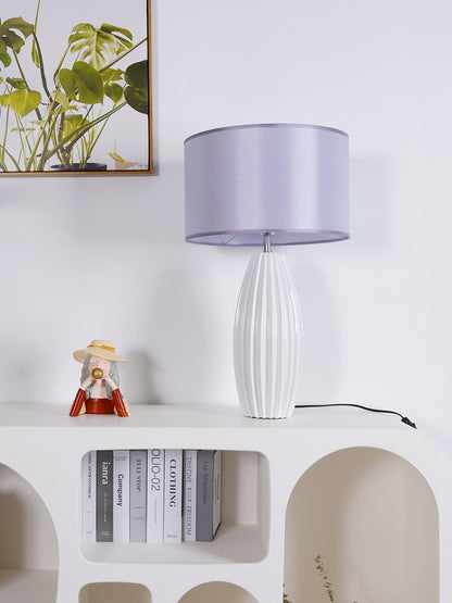 Luxury Ceramic Table Lamp – Galileo Fluted Lamp with Linen Shade & Brass Accents