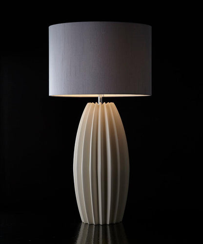 Luxury Ceramic Table Lamp – Galileo Fluted Lamp with Linen Shade & Brass Accents