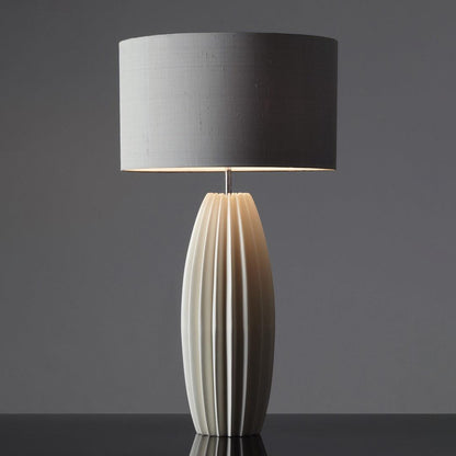 Luxury Ceramic Table Lamp – Galileo Fluted Lamp with Linen Shade & Brass Accents