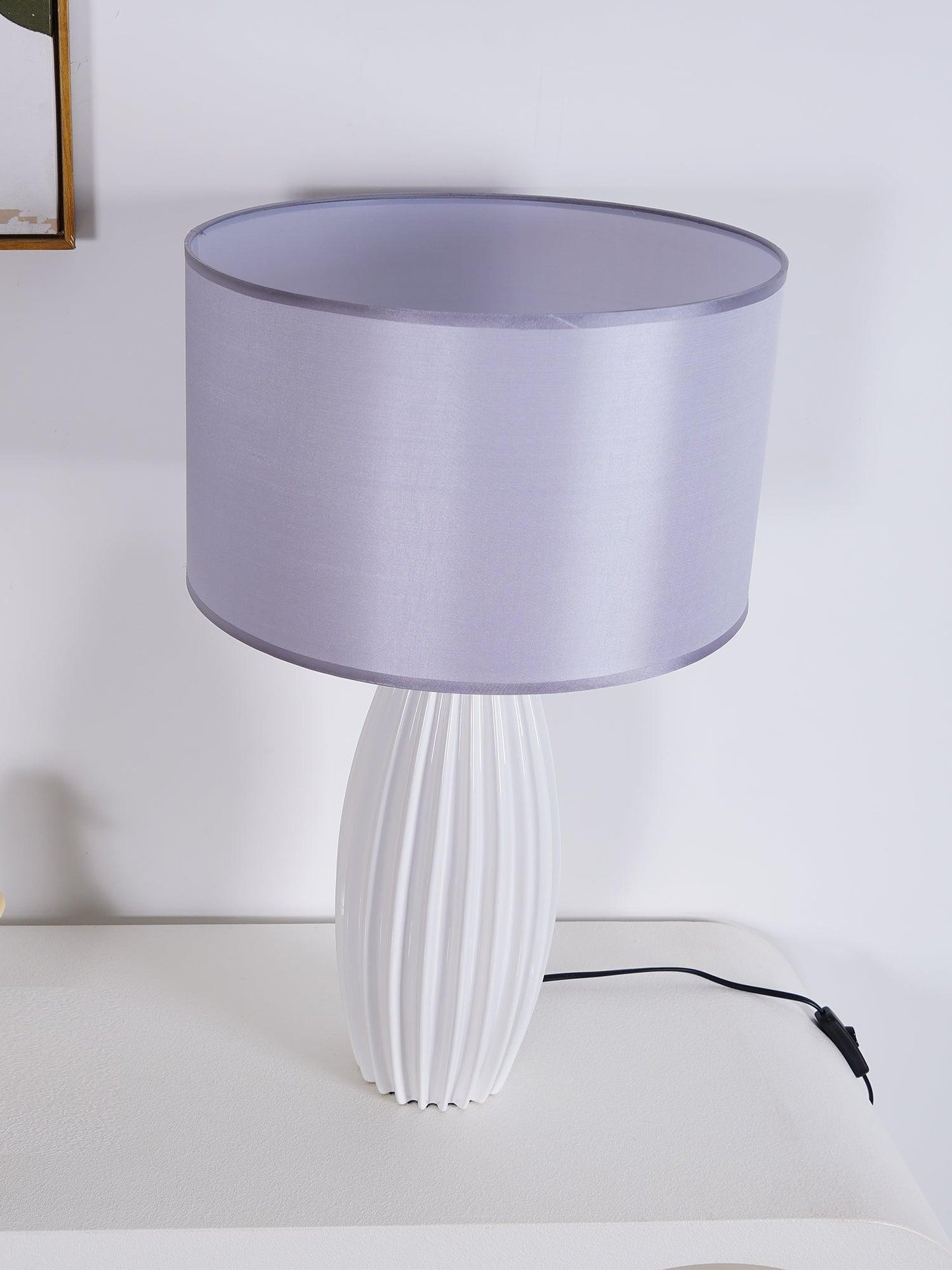 Luxury Ceramic Table Lamp – Galileo Fluted Lamp with Linen Shade & Brass Accents