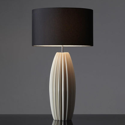 Luxury Ceramic Table Lamp – Galileo Fluted Lamp with Linen Shade & Brass Accents