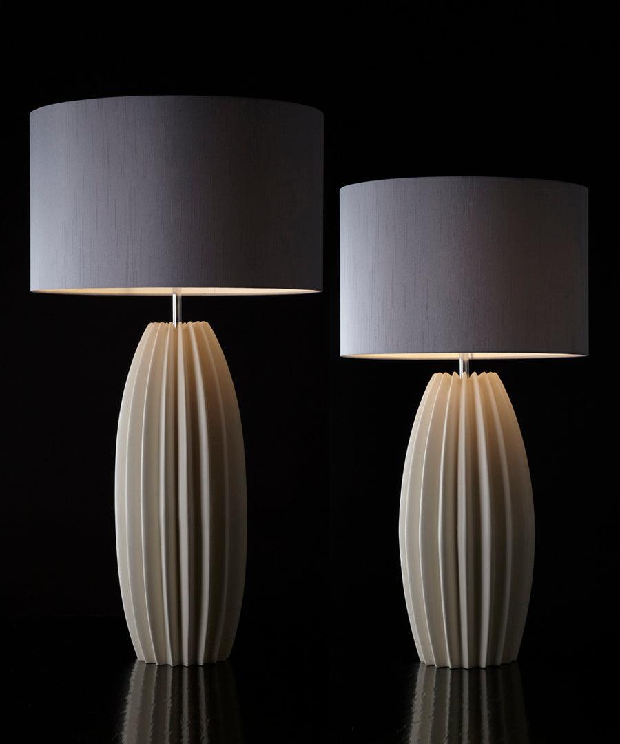 Luxury Ceramic Table Lamp – Galileo Fluted Lamp with Linen Shade & Brass Accents