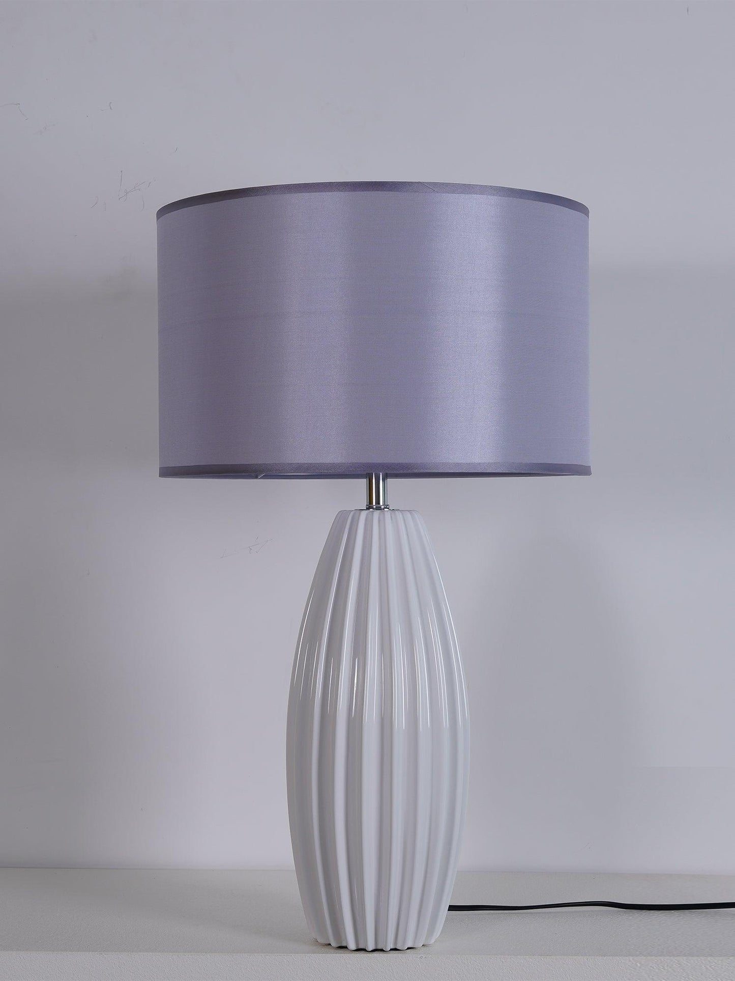 Luxury Ceramic Table Lamp – Galileo Fluted Lamp with Linen Shade & Brass Accents