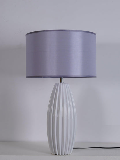 Luxury Ceramic Table Lamp – Galileo Fluted Lamp with Linen Shade & Brass Accents