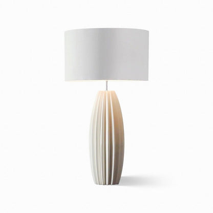 Luxury Ceramic Table Lamp – Galileo Fluted Lamp with Linen Shade & Brass Accents