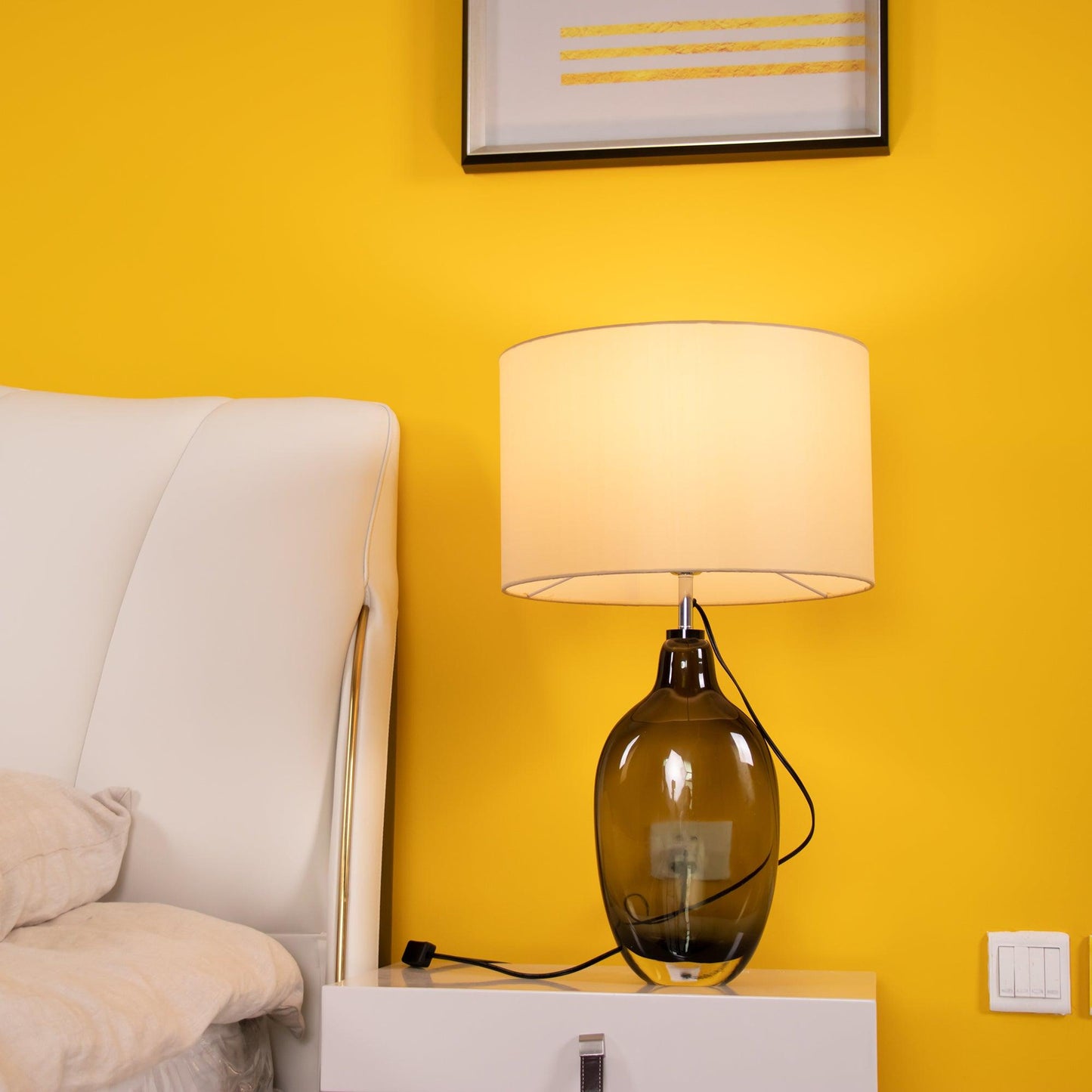 Smoky Glazed Crystal Table Lamp Metal Fabric LED Indoor Desk Lamp