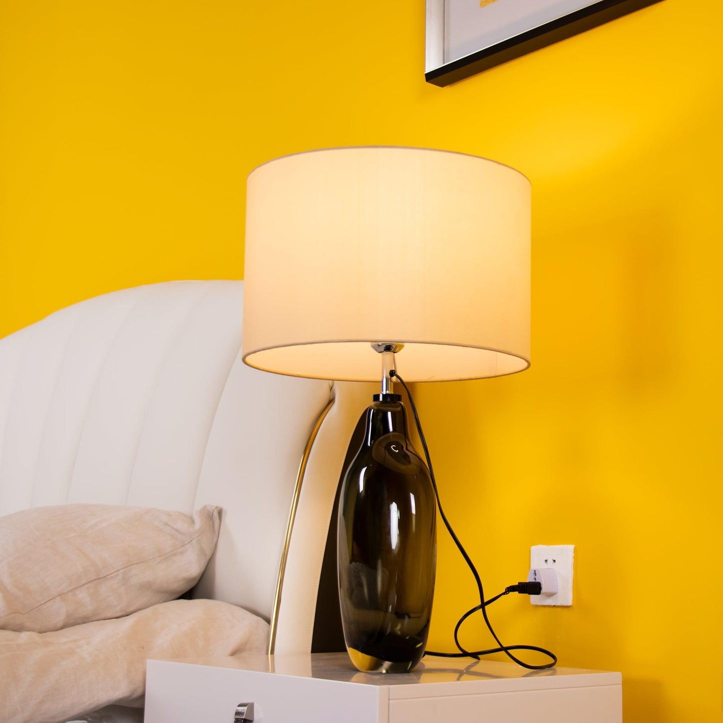 Smoky Glazed Crystal Table Lamp Metal Fabric LED Indoor Desk Lamp