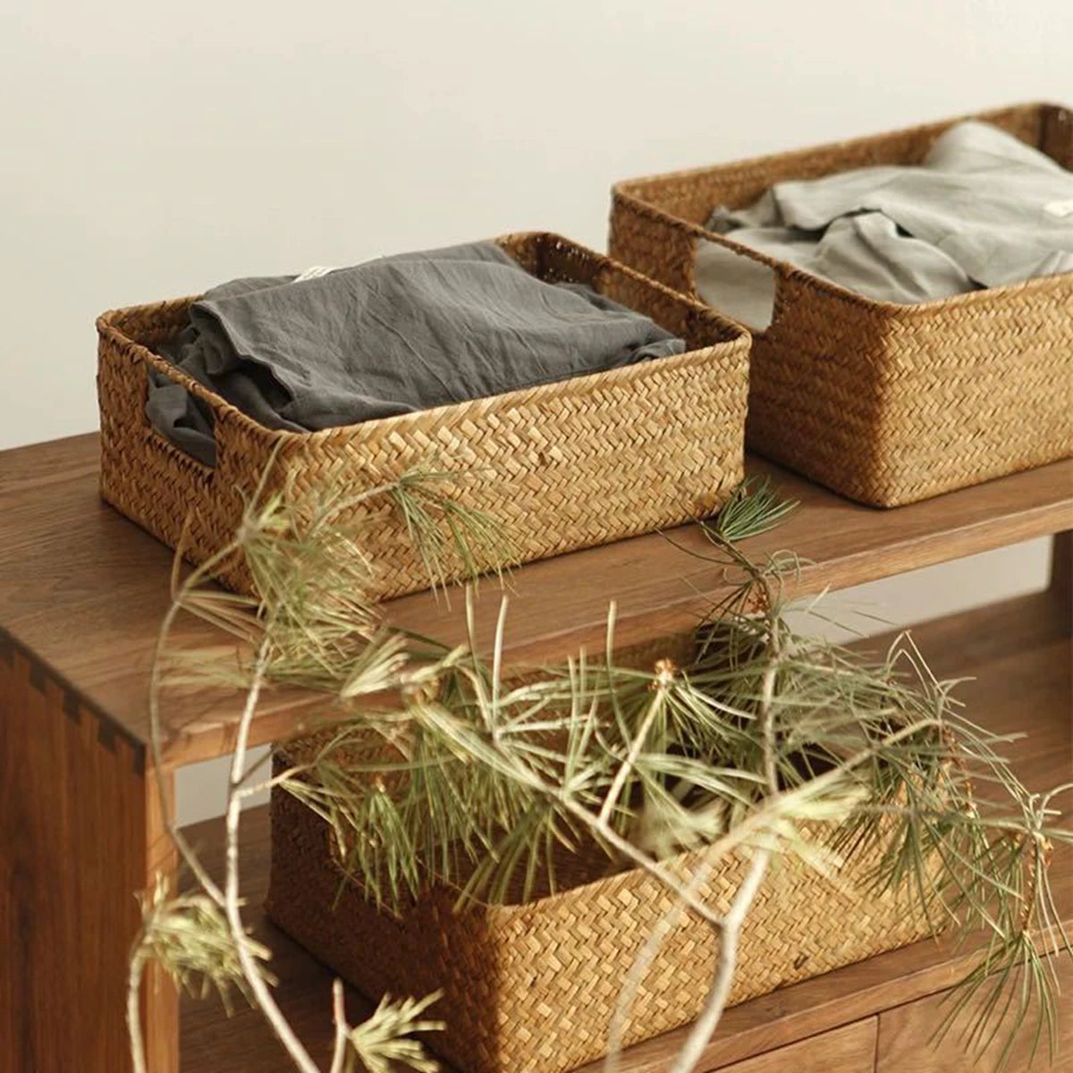 Natural Woven Seagrass Basket For Home Storage