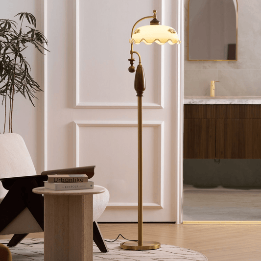 Heritage Bloom Floor Lamp With Vintage Floral & Frosted Glass Design