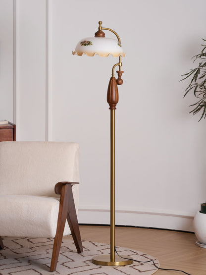 Heritage Bloom Floor Lamp With Vintage Floral & Frosted Glass Design