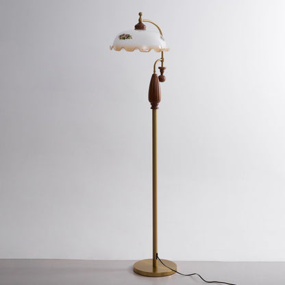 Heritage Bloom Floor Lamp With Vintage Floral & Frosted Glass Design