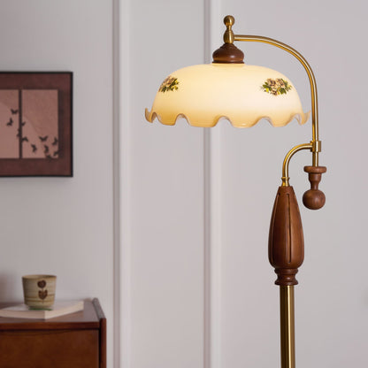Heritage Bloom Floor Lamp With Vintage Floral & Frosted Glass Design
