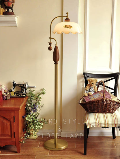 Heritage Bloom Floor Lamp With Vintage Floral & Frosted Glass Design