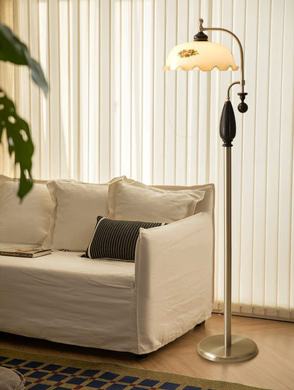 Heritage Bloom Floor Lamp With Vintage Floral & Frosted Glass Design