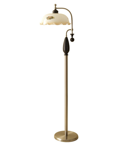 Heritage Bloom Floor Lamp With Vintage Floral & Frosted Glass Design