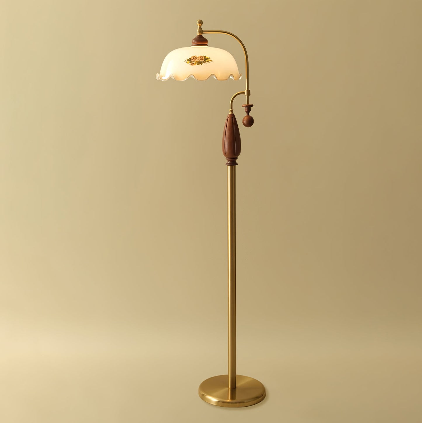 Heritage Bloom Floor Lamp With Vintage Floral & Frosted Glass Design