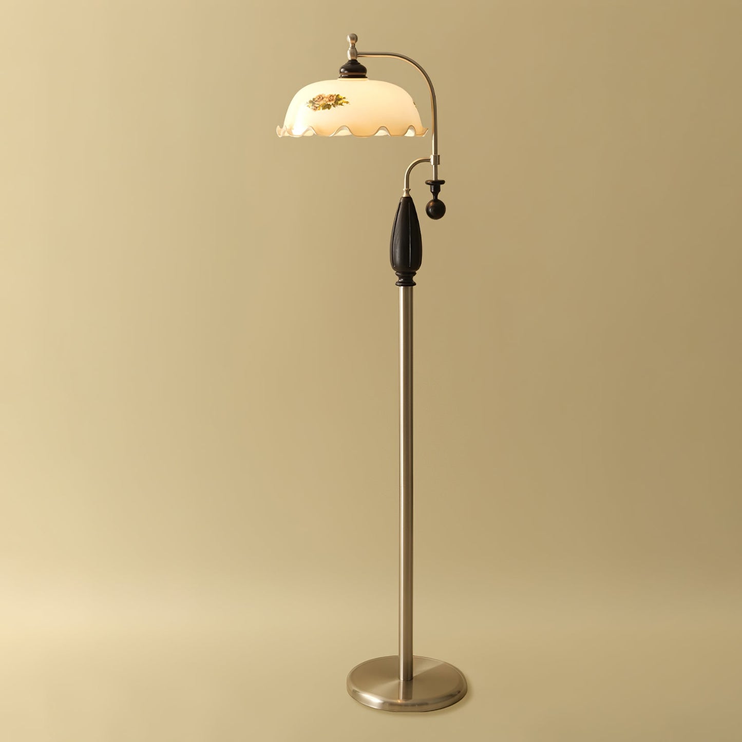 Heritage Bloom Floor Lamp With Vintage Floral & Frosted Glass Design