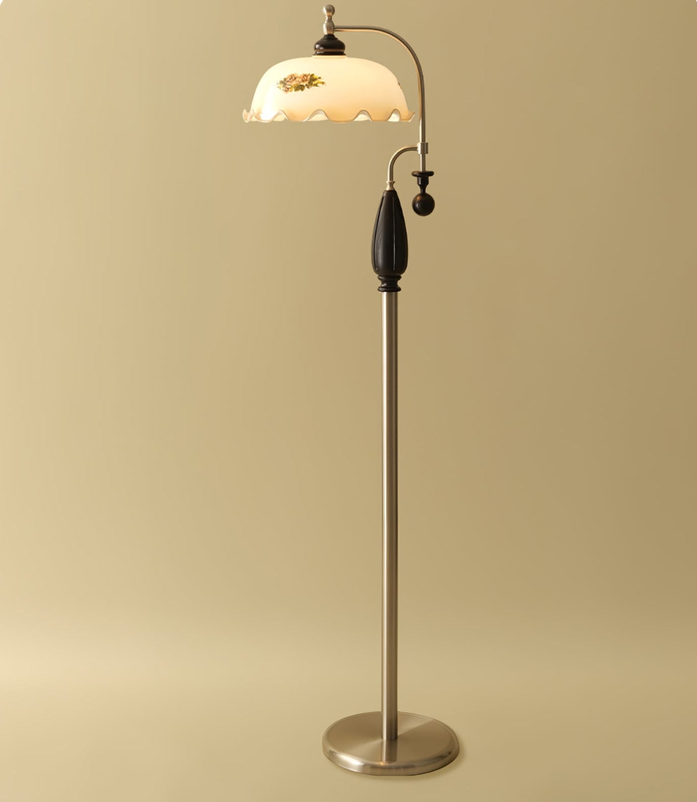 Heritage Bloom Floor Lamp With Vintage Floral & Frosted Glass Design