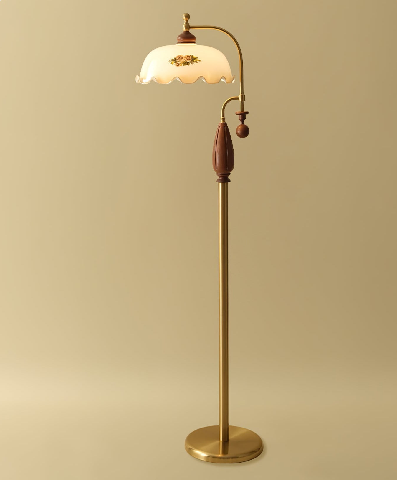 Heritage Bloom Floor Lamp With Vintage Floral & Frosted Glass Design