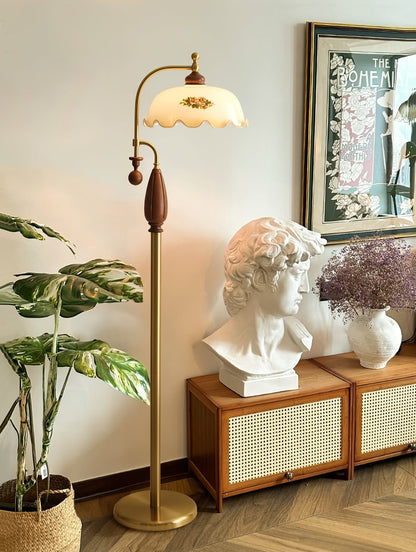 Heritage Bloom Floor Lamp With Vintage Floral & Frosted Glass Design