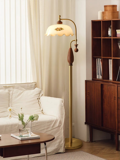 Heritage Bloom Floor Lamp With Vintage Floral & Frosted Glass Design