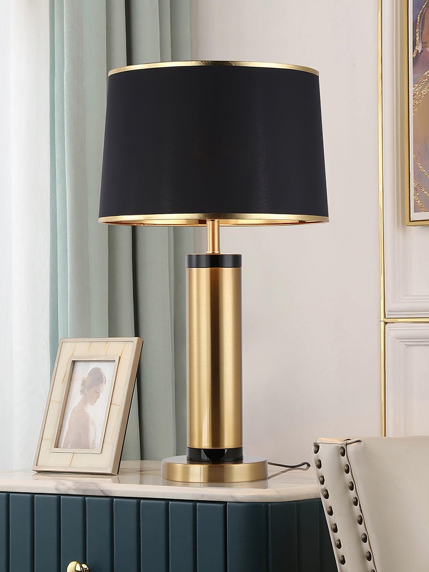 Jaspar Table Lamp – Modern Gold & Fabric Lighting Elegant Bedroom & Living Room Decor