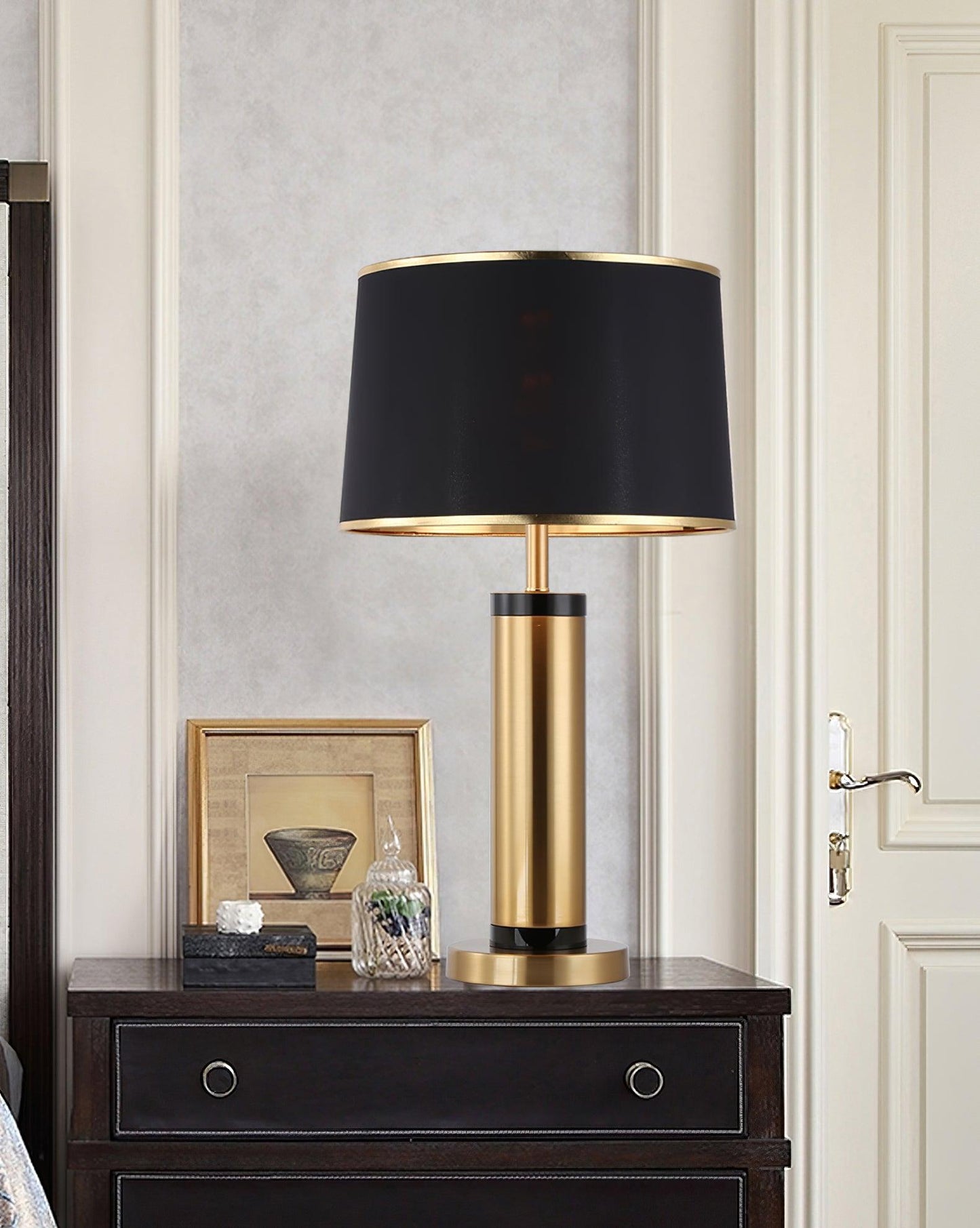 Jaspar Table Lamp – Modern Gold & Fabric Lighting Elegant Bedroom & Living Room Decor