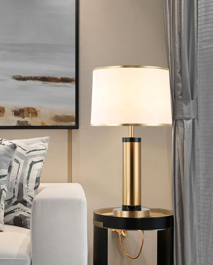 Jaspar Table Lamp – Modern Gold & Fabric Lighting Elegant Bedroom & Living Room Decor