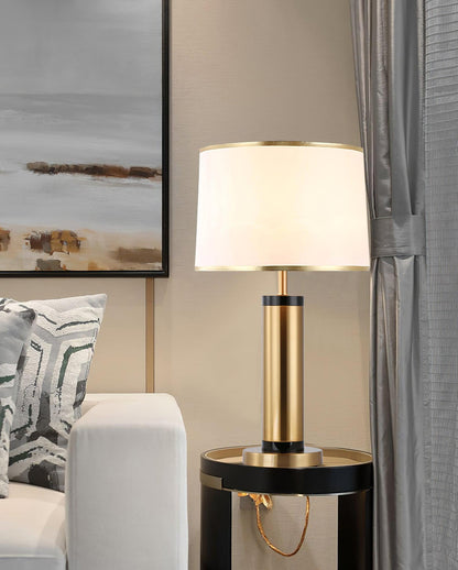 Jaspar Table Lamp – Modern Gold & Fabric Lighting Elegant Bedroom & Living Room Decor